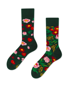 Many Mornings Flower Power Green Crew-Socken